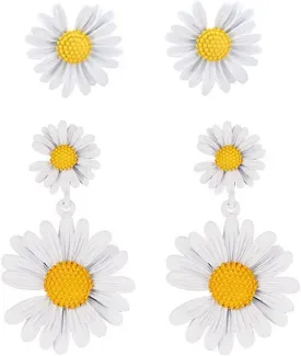 2Pairs Daisy Earrings Flower Earrings for Women Y2k Acrylic Yellow White Double Flower Earrings,Vintage Daisy Flower Dangle Earrings Wild Lily Petals Hawaii Floral Earrings 60s 70s Earrings Summer Earrings