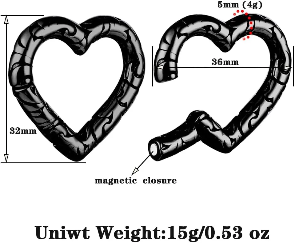 4mm-6mm(5g-2g) Hypoallergenic 316L Stainless Steel Heart Ear Weights Hangers For Stretched Ear Lobe Piercing Ear Plugs Gauges Body Jewelry