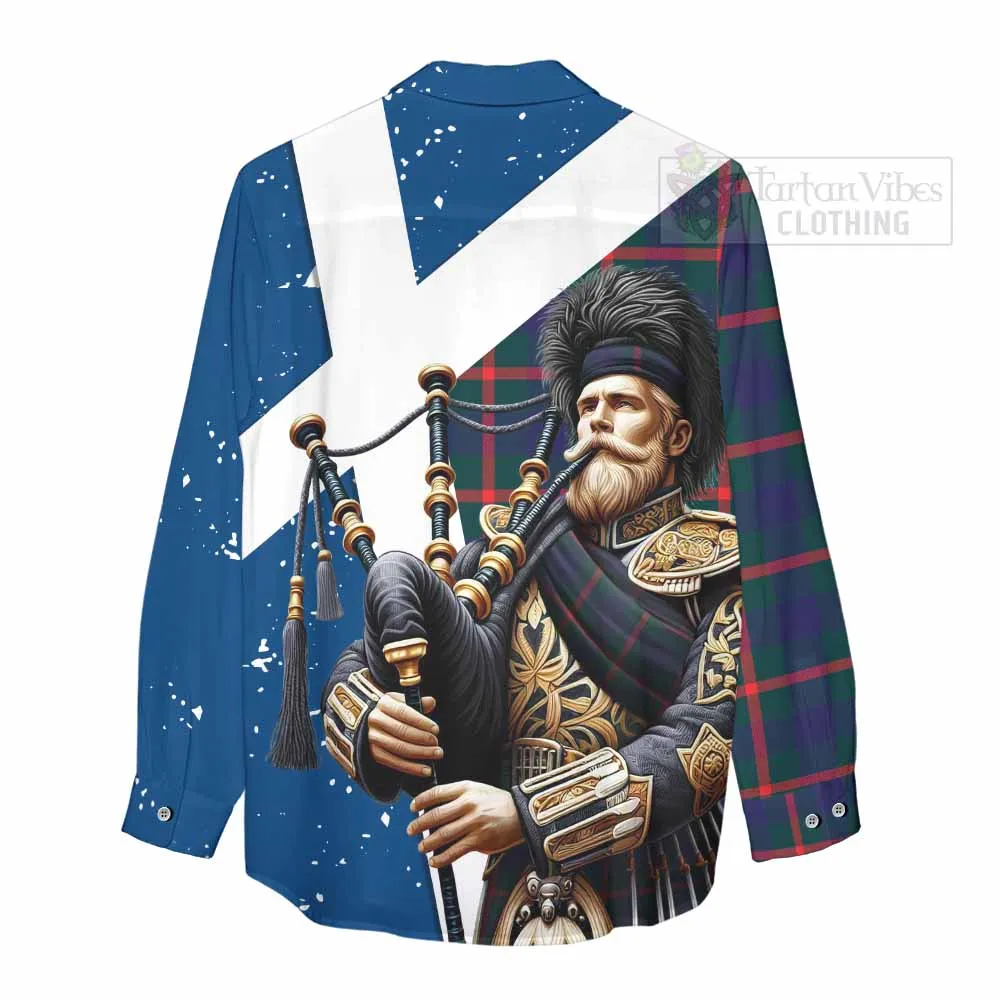 Agnew Tartan Women's Casual Shirt with Family Crest Scottish Bagpiper Vibes
