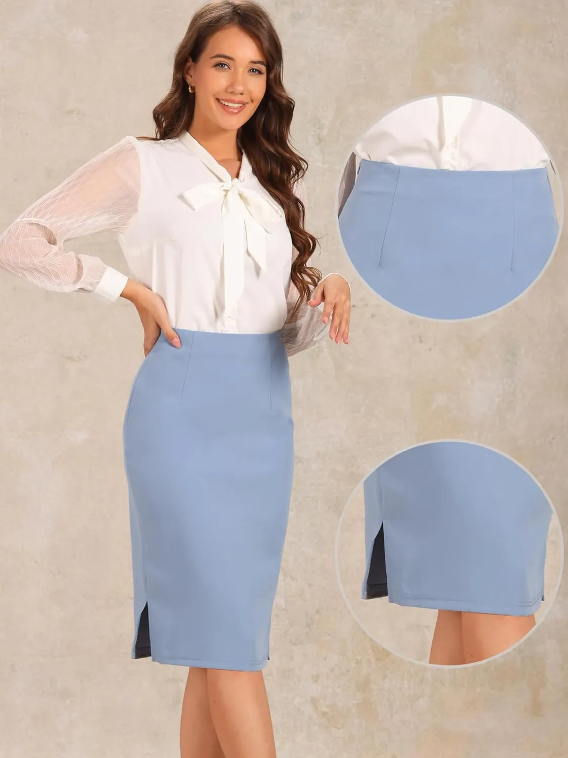 Allegra K Wear to Work Pencil Skirts for Women's Business Knee Length High Waist Bodycon Suit Skirt
