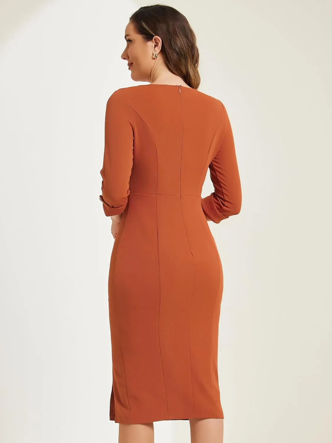 Allegra K Women's Elegant Boat Neck 3/4 Sleeves 2025 Wear to Work Midi Split Sheath Dress