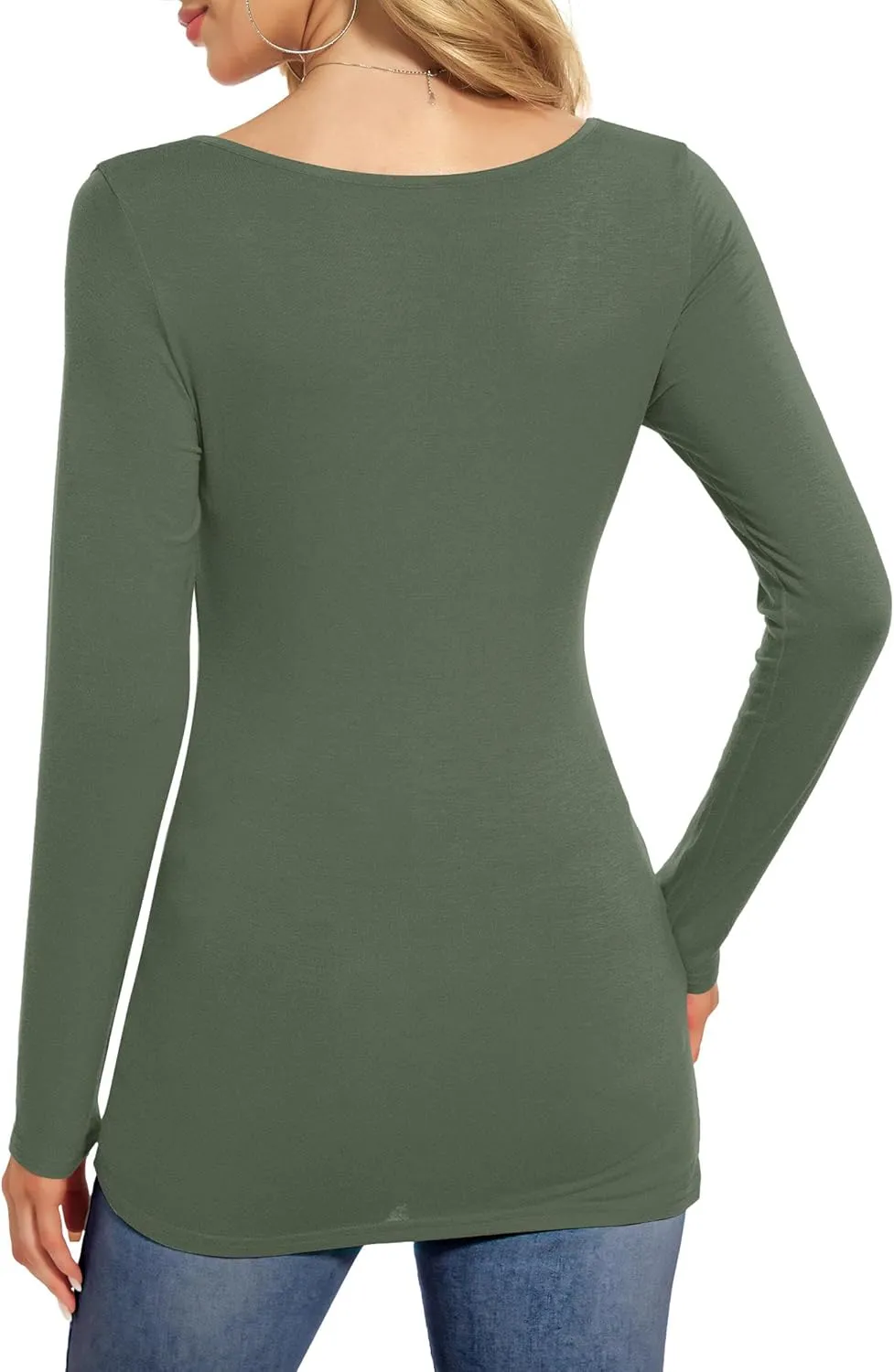 Amoretu Tops for Women Basic Long Sleeve T Shirts Plain Casual Loose Fit Round Neck Tee for Fall Clothing