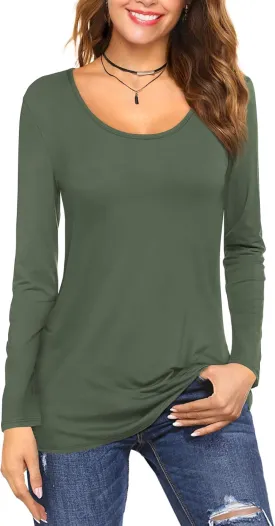 Amoretu Tops for Women Basic Long Sleeve T Shirts Plain Casual Loose Fit Round Neck Tee for Fall Clothing