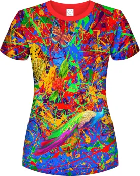 aofmoka Ultraviolet Fluorescent Handmade Art Neon Blacklight Reactive Print Women T-Shirt