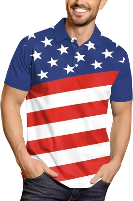 Arvilhill Men's American Flag Polo Shirt 4th of July Short Sleeve Golf Shirt