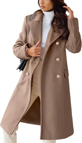 CHARTOU Women's Winter Jacket Double-Breasted Wool Blend Warm Long Trench Coat