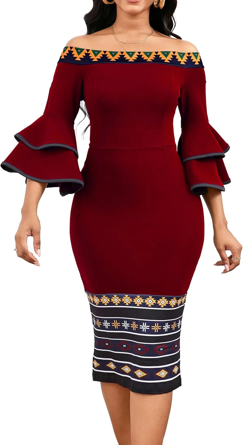Elegant Dresses for Women Wear to Work Long Sleeve Cocktail Business Knee Length Pencil Lace Dress