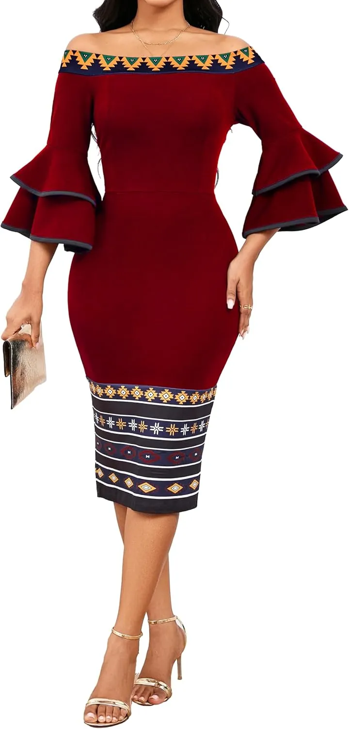 Elegant Dresses for Women Wear to Work Long Sleeve Cocktail Business Knee Length Pencil Lace Dress