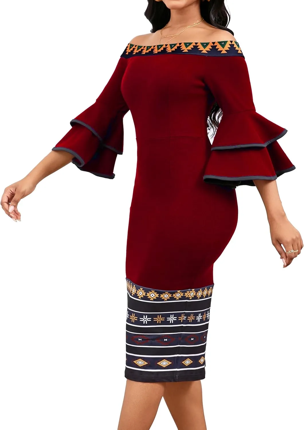 Elegant Dresses for Women Wear to Work Long Sleeve Cocktail Business Knee Length Pencil Lace Dress