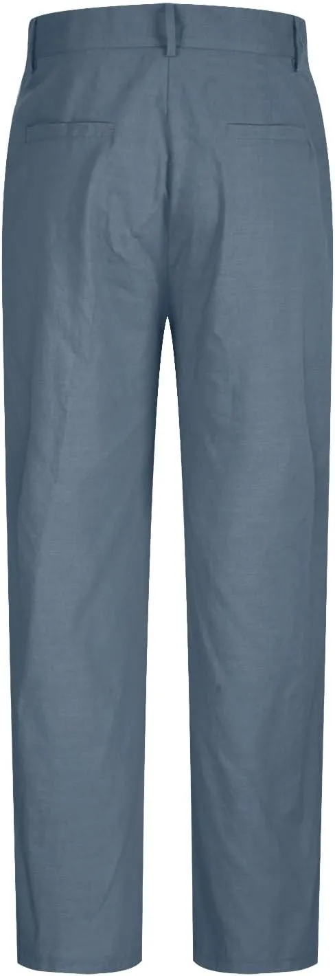 Finelylove Cotton Linen Pants Men Straight Leg Pleated Work Dress Pants Relaxed Fit Casual Leisure Chino Trousers