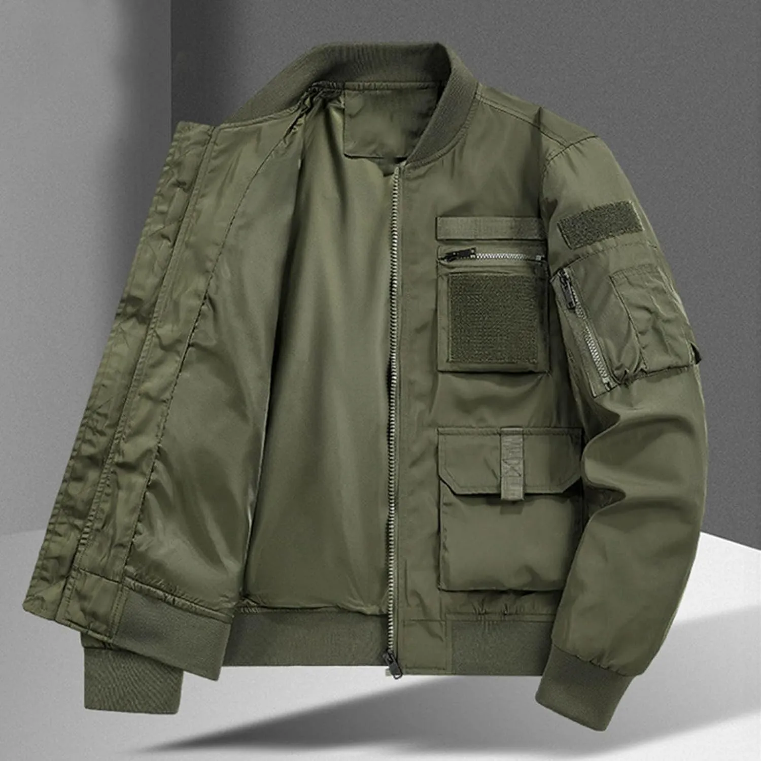 Finelylove Mens Military Tactical Jacket Cargo Flight Bomber Jacket Waterproof Nylon Windbreaker with Multi Pockets