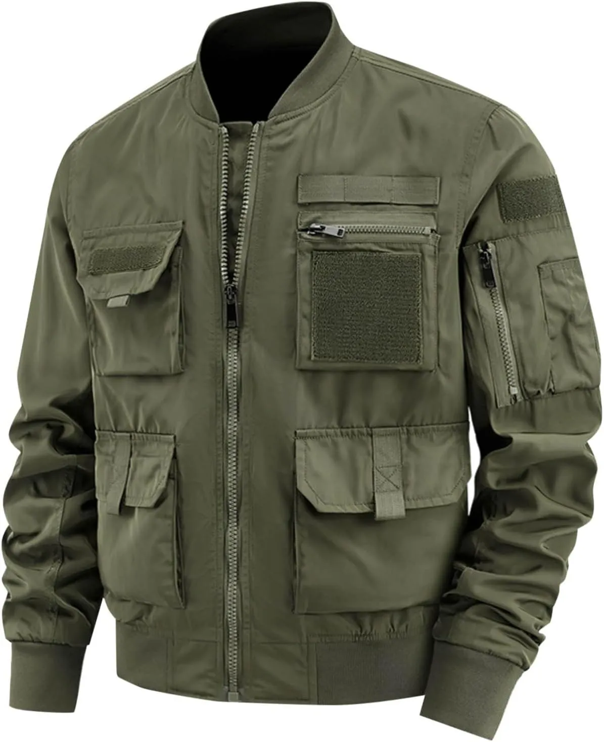 Finelylove Mens Military Tactical Jacket Cargo Flight Bomber Jacket Waterproof Nylon Windbreaker with Multi Pockets