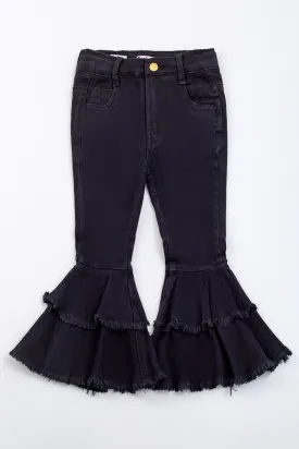 Girls Black Denim Flare
