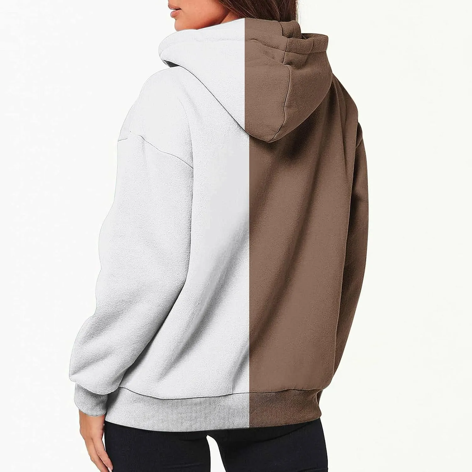 HGps8w Women's Full Zip Hoodies Colorblock Loose Sweatshirt Long Sleeve Casual Drawstring Outwear Jackets with Pockets