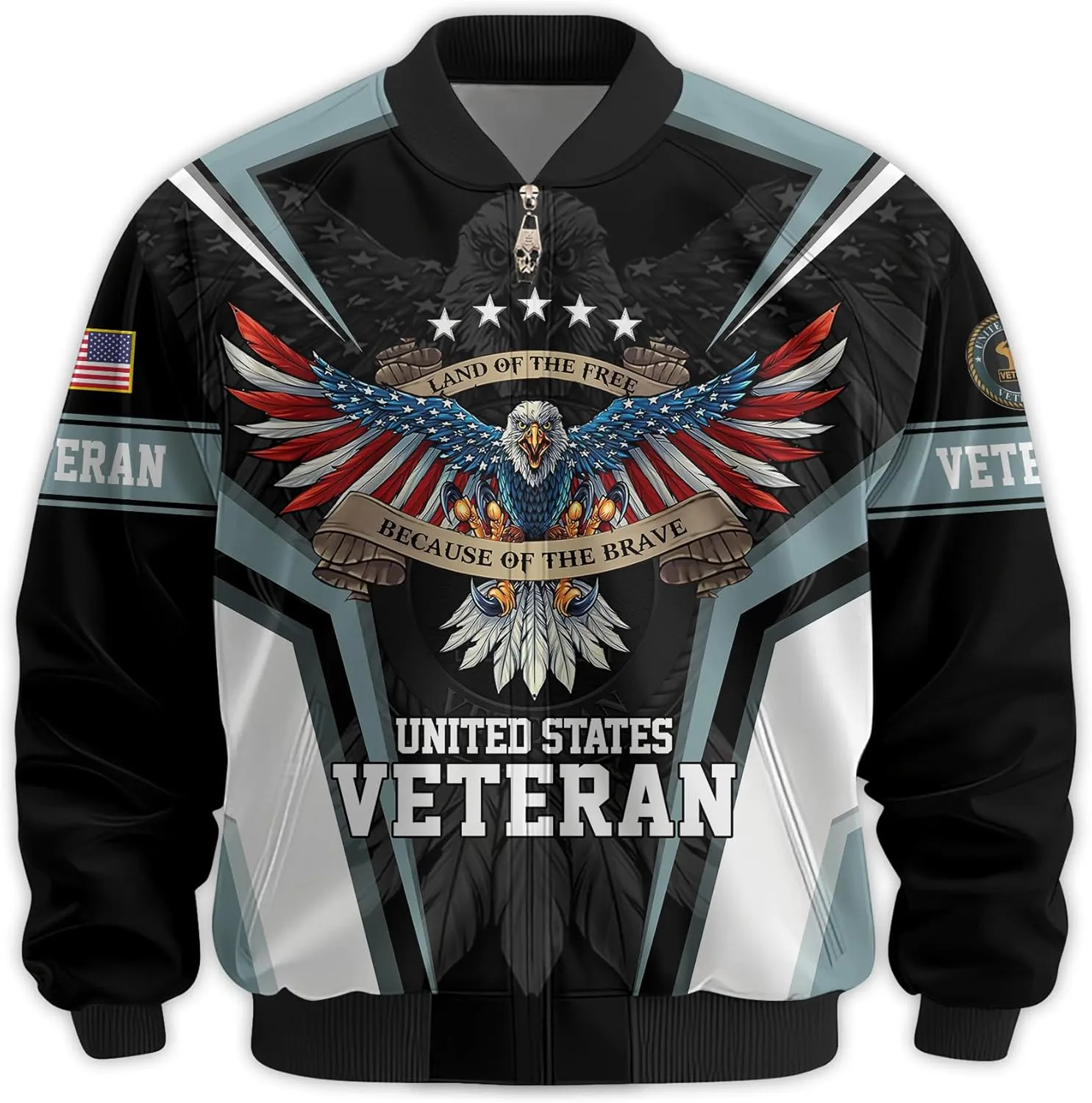 Land Of The Free Vets Jacket Bomber Veterans Jackets, Durable Military Windbreaker Jacket, Patriotic Jackets for Men