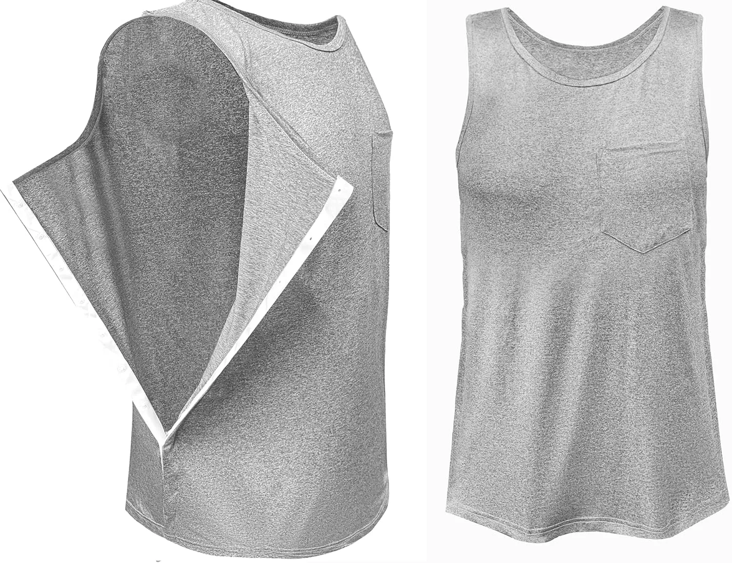 Mastectomy Recovery Tank Top with Drain Pockets Unisex Post Shoulder Surgery Shirts Full Snap Rotator Cuff Recovery Clothing