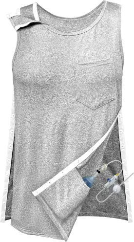 Mastectomy Recovery Tank Top with Drain Pockets Unisex Post Shoulder Surgery Shirts Full Snap Rotator Cuff Recovery Clothing