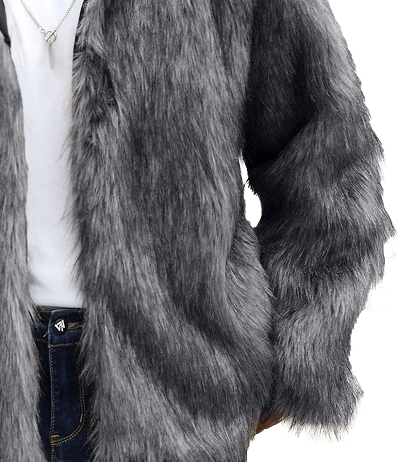 Mens Warm Thicken Furry Overcoat Trendy Short Faux Fur Coat Solid Color Long Sleeve Fur Y2K Outerwear