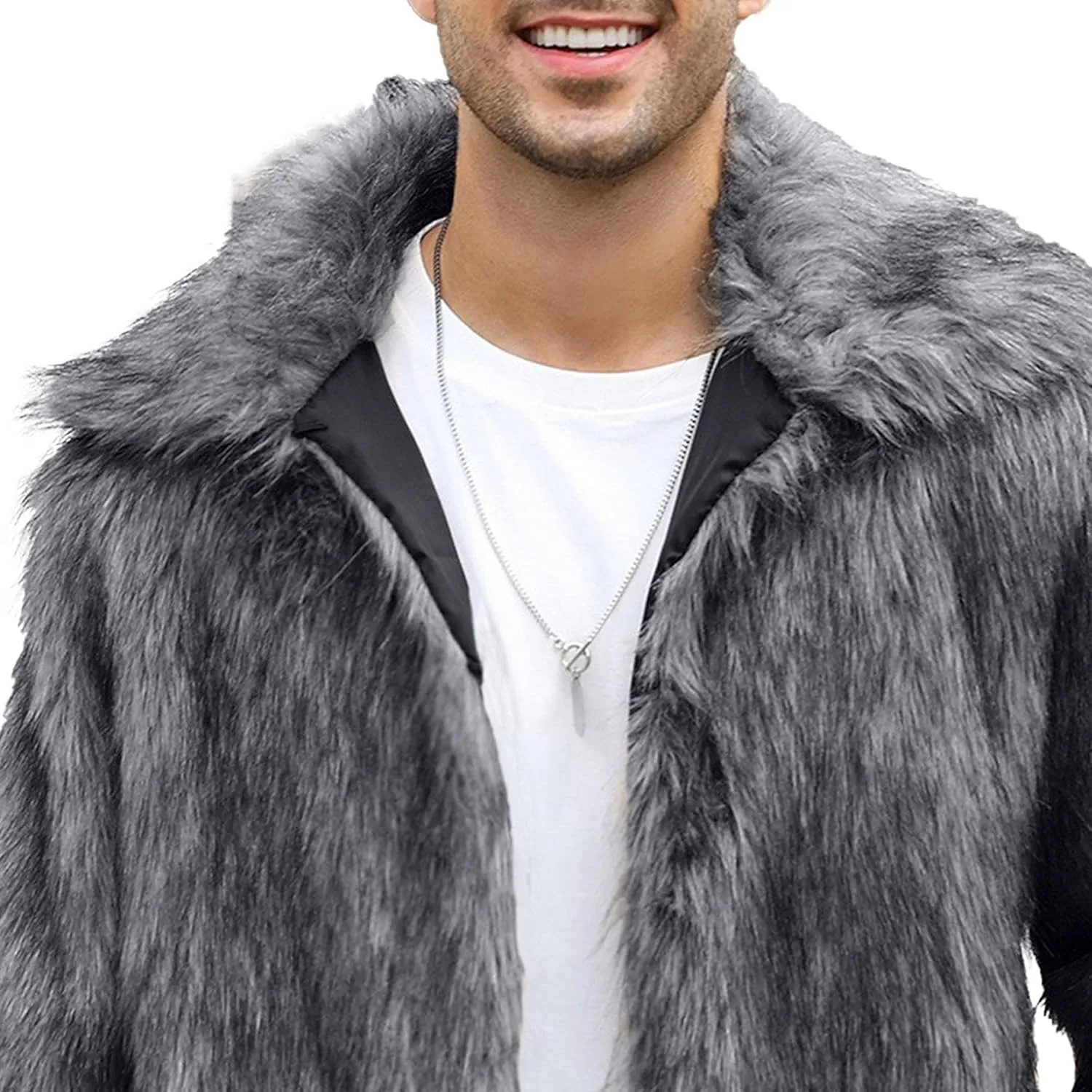 Mens Warm Thicken Furry Overcoat Trendy Short Faux Fur Coat Solid Color Long Sleeve Fur Y2K Outerwear