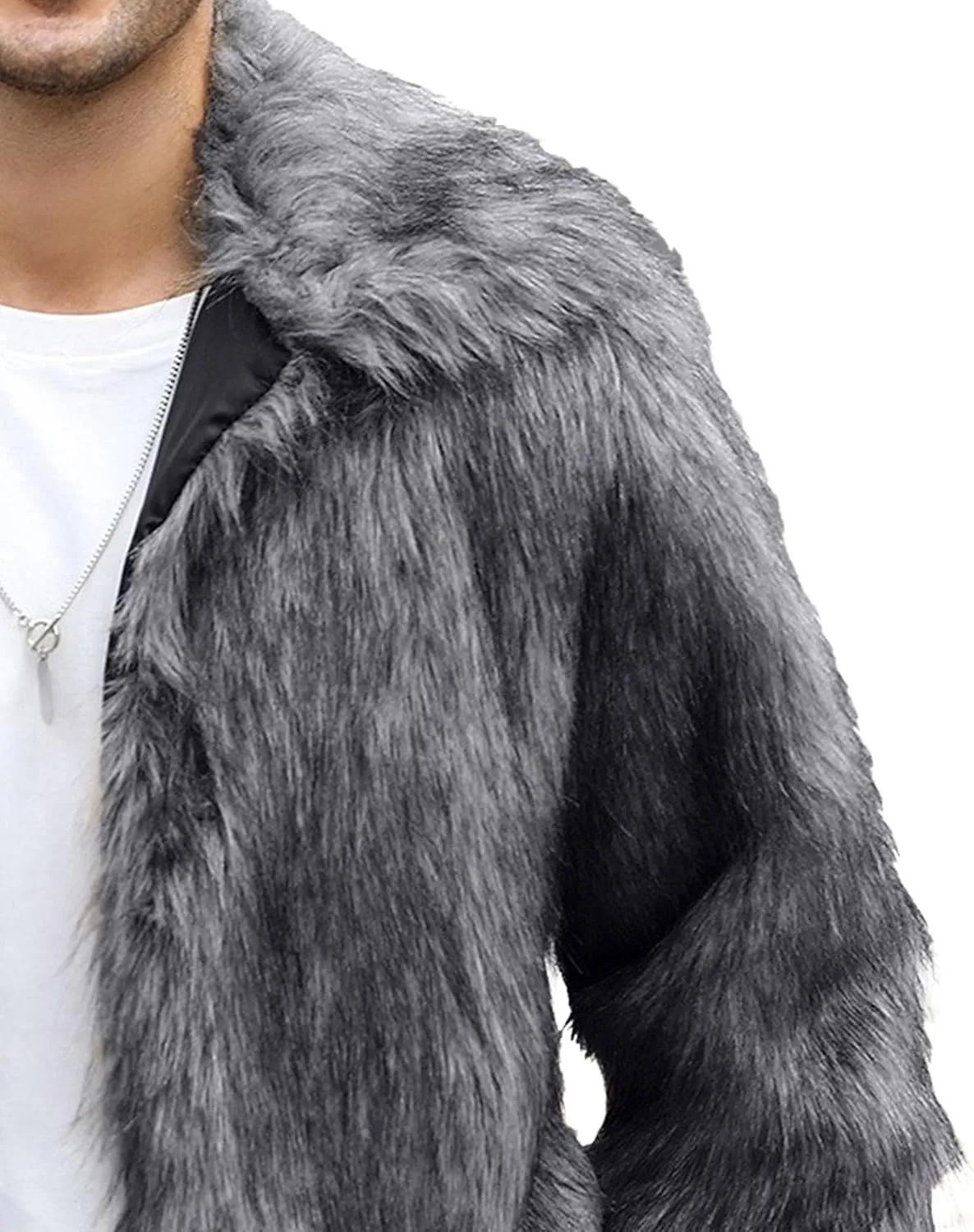 Mens Warm Thicken Furry Overcoat Trendy Short Faux Fur Coat Solid Color Long Sleeve Fur Y2K Outerwear