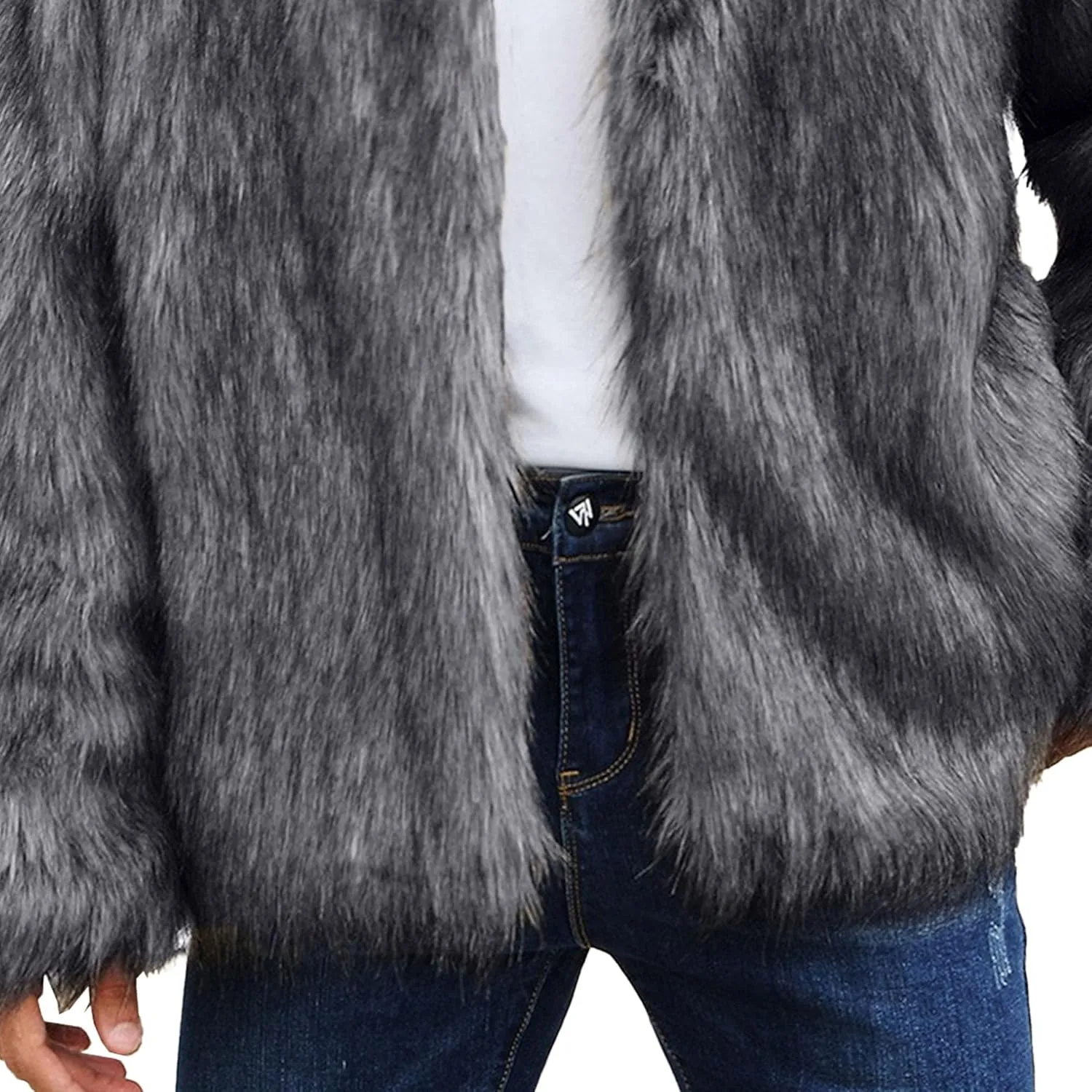 Mens Warm Thicken Furry Overcoat Trendy Short Faux Fur Coat Solid Color Long Sleeve Fur Y2K Outerwear