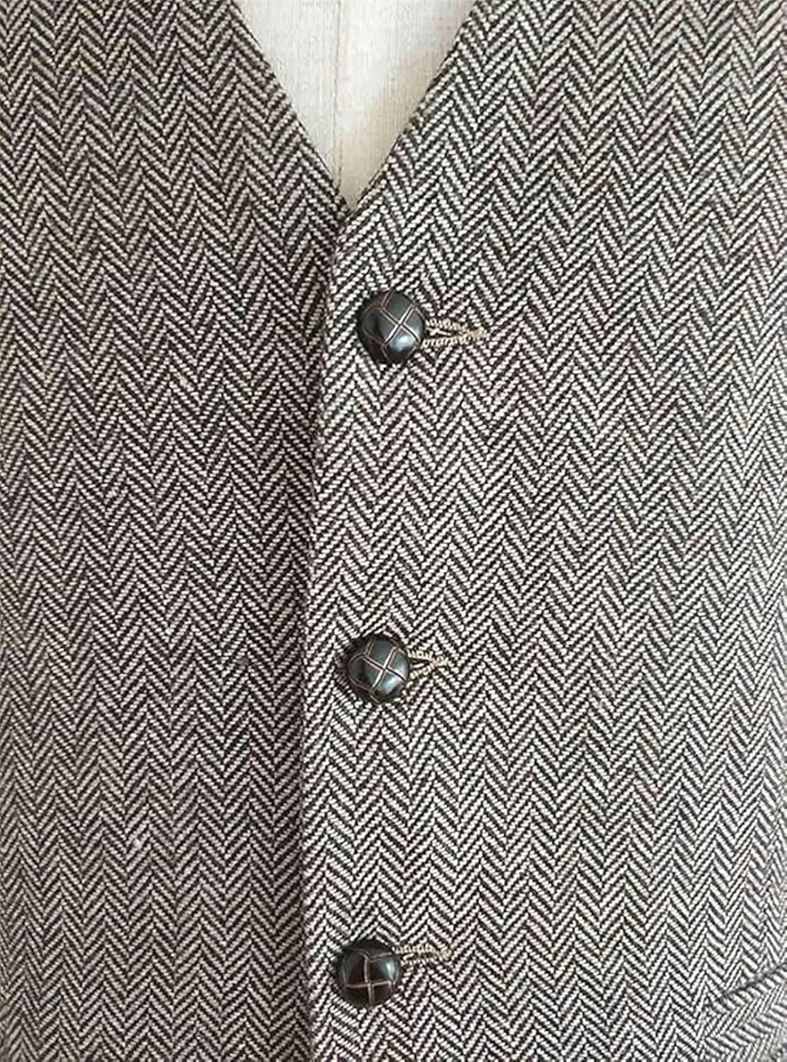 Men's Wool Herringbone Groom Vests Formal Groom's Wear Suit Tweed Vest Skinny Wedding Dress Waistcoat
