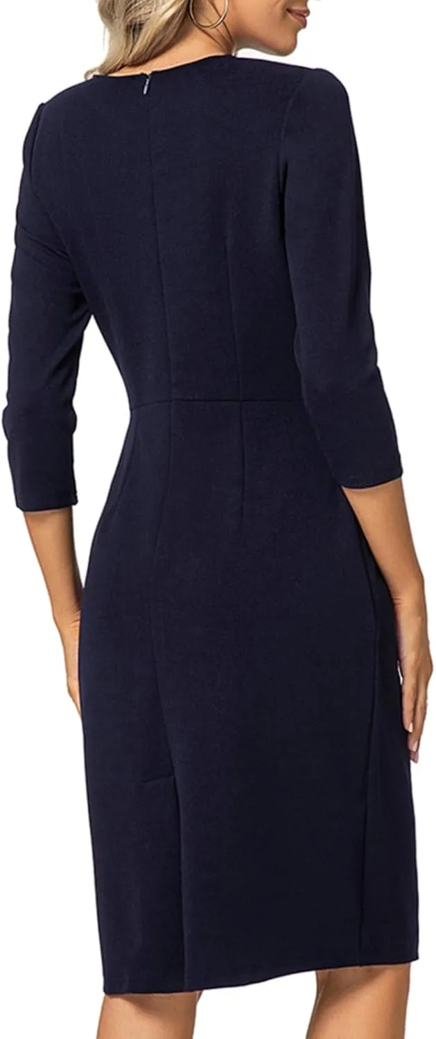 MINTLIMIT Women Sheath Dress 3/4 Sleeve Bow Neck Wear to Work Pencil Dresses