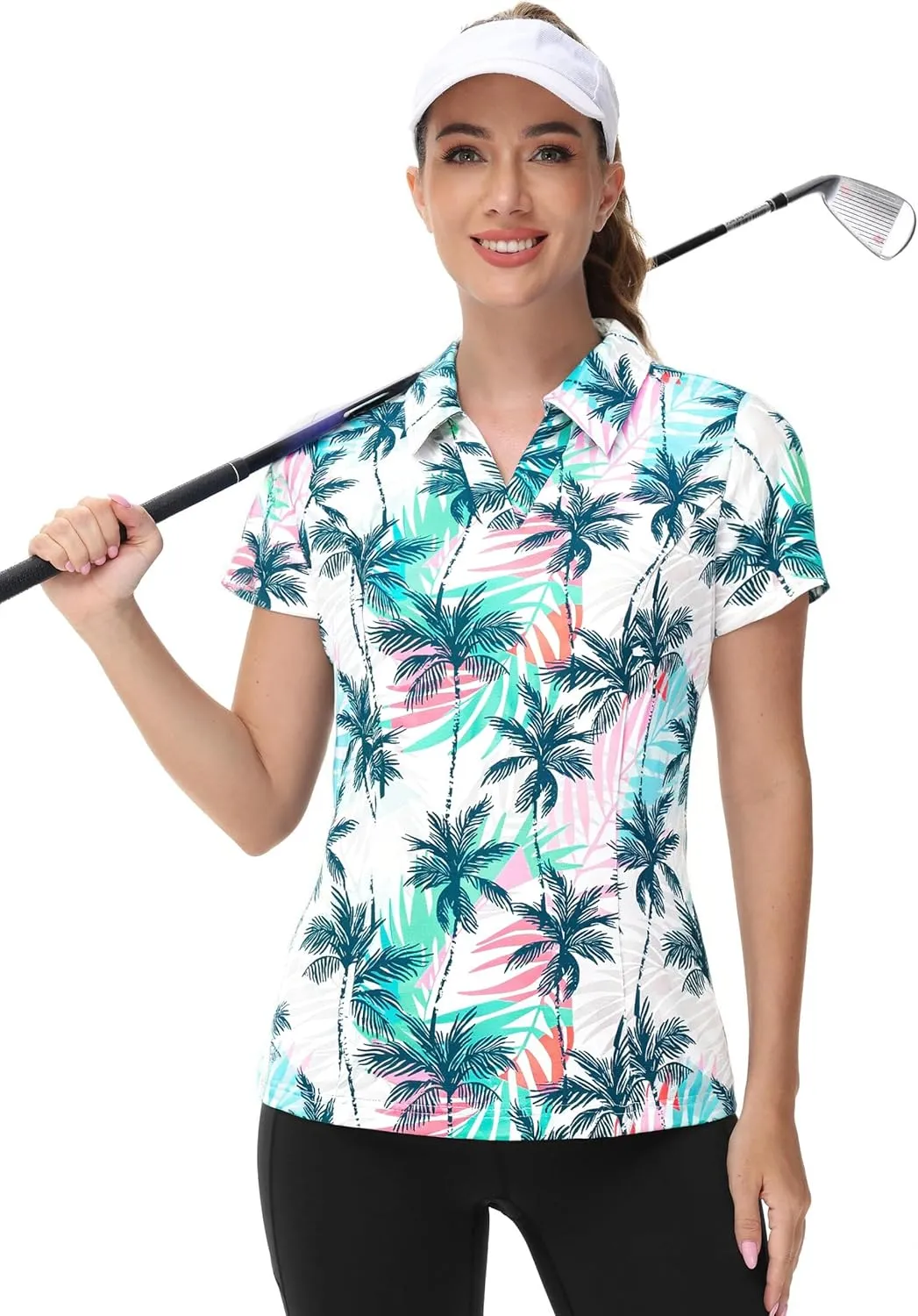 MNLYBABY Womens Golf Polo Shirts Hawaiian Golf Shirt Cool Summer Hawaii Tops Floral Tropic Print Workout Short Sleeve Tee