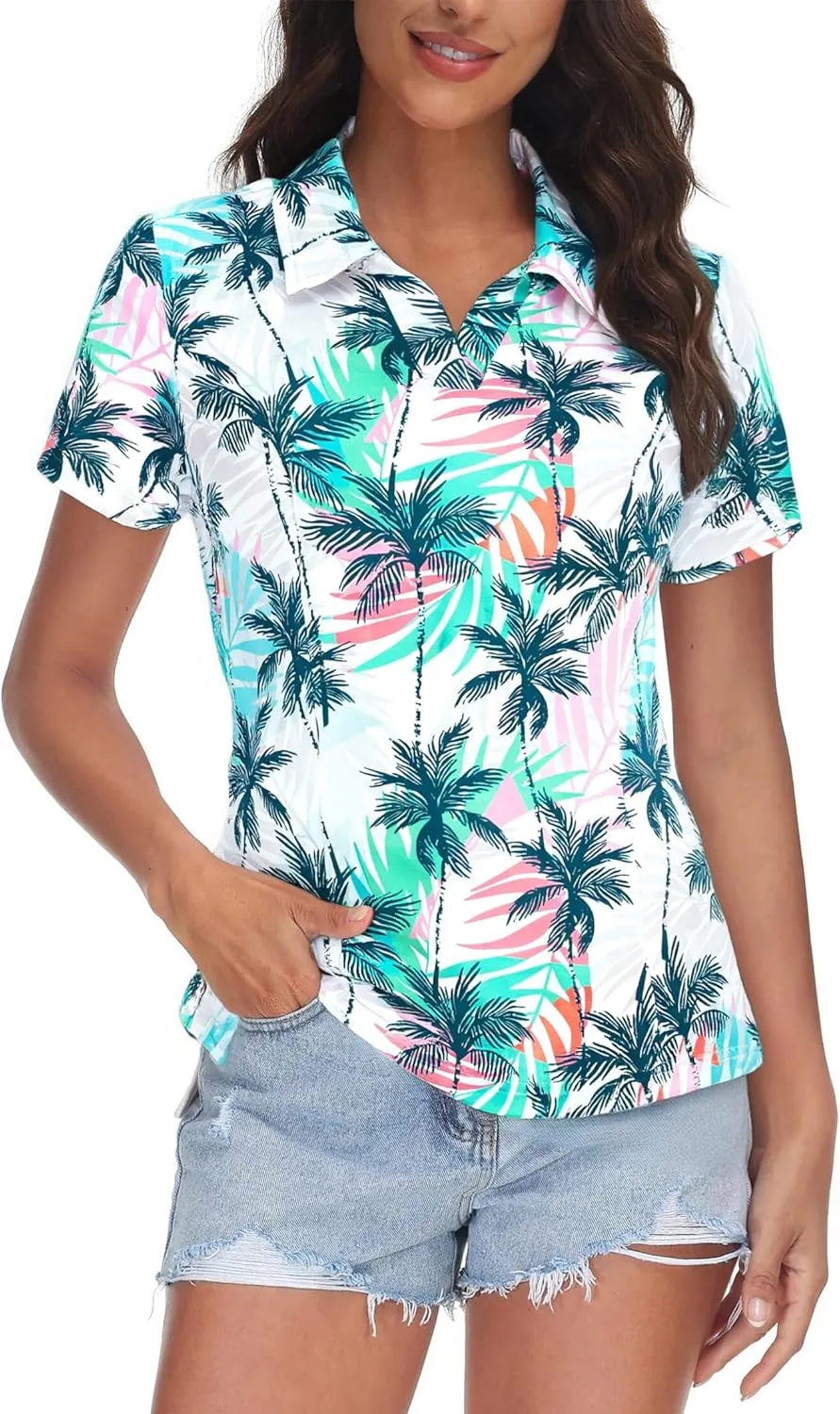 MNLYBABY Womens Golf Polo Shirts Hawaiian Golf Shirt Cool Summer Hawaii Tops Floral Tropic Print Workout Short Sleeve Tee