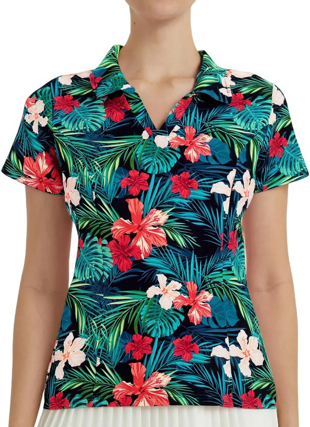 MNLYBABY Womens Golf Polo Shirts Hawaiian Golf Shirt Cool Summer Hawaii Tops Floral Tropic Print Workout Short Sleeve Tee