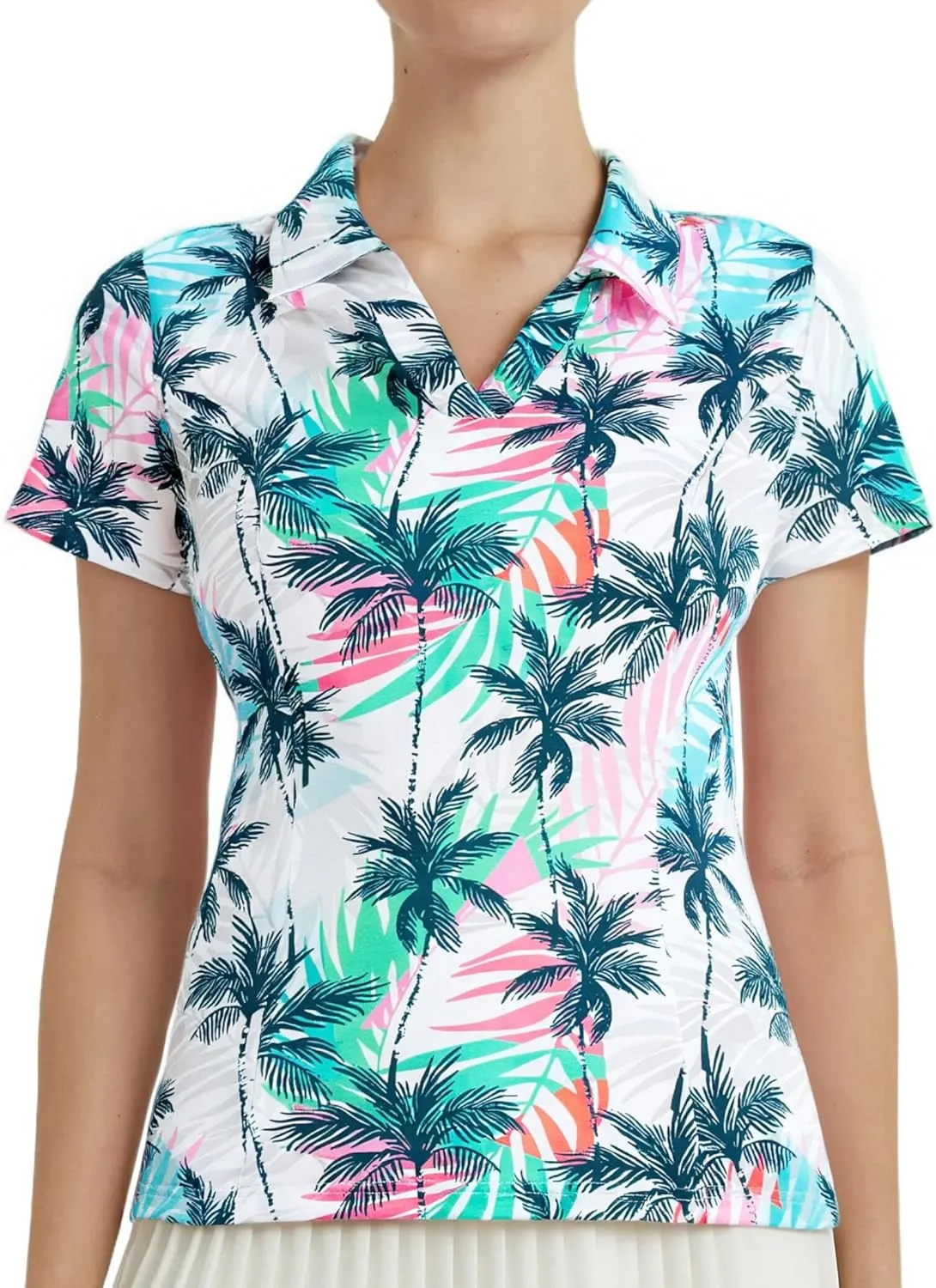 MNLYBABY Womens Golf Polo Shirts Hawaiian Golf Shirt Cool Summer Hawaii Tops Floral Tropic Print Workout Short Sleeve Tee