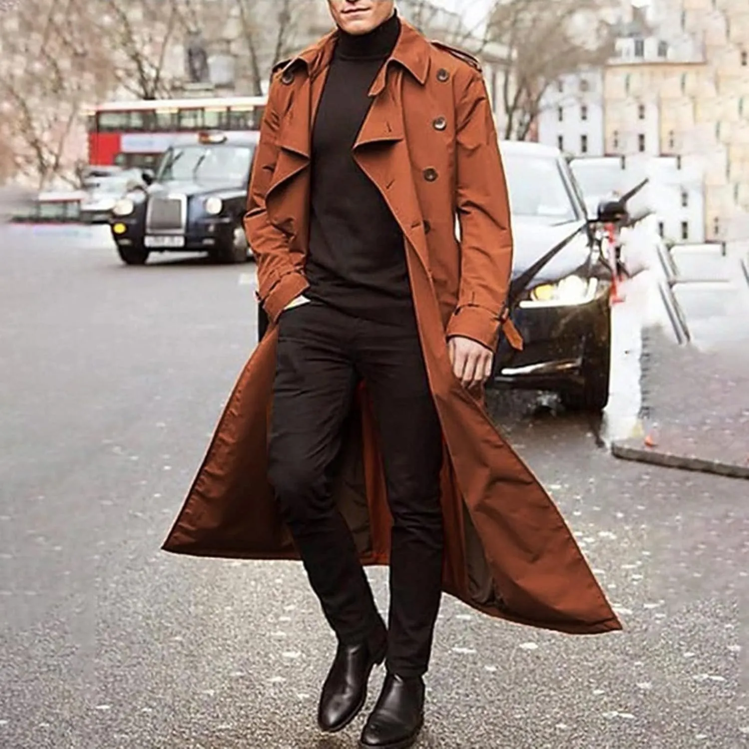 Peacoat For Men Lapel Long Trench Coat Casual Stylish Lightweight Windbreaker Overcoat Spring Fall Jackets,S-2XL