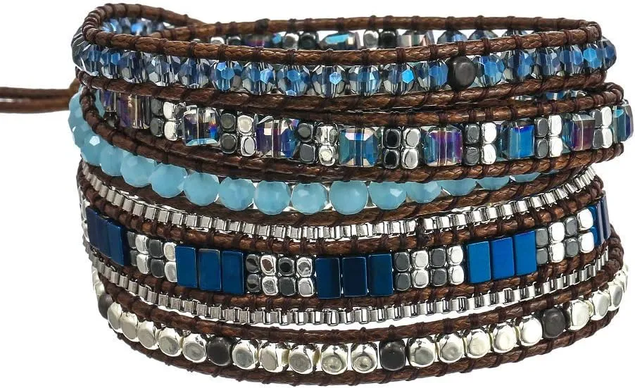 Plumiss Women Boho Handmade Natural Stone Crystal Leather Bead Wrap Bracelets Collection