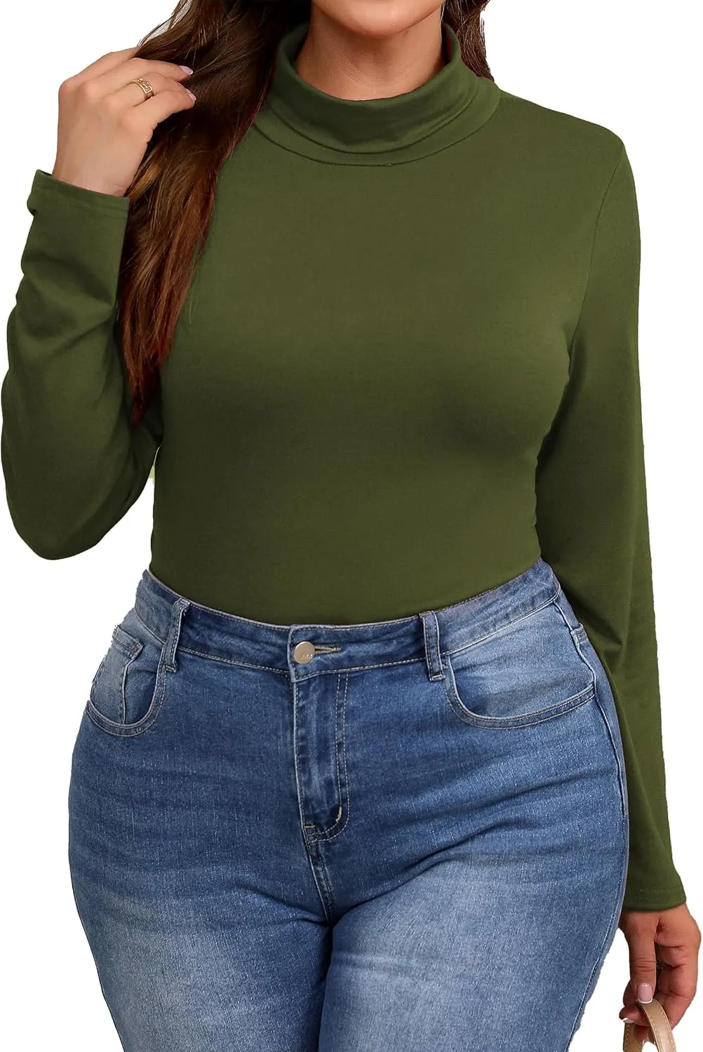 Plus Size Turtleneck Shirt Women Long Sleeve Slim Fit Mock Neck Bodycon Tops
