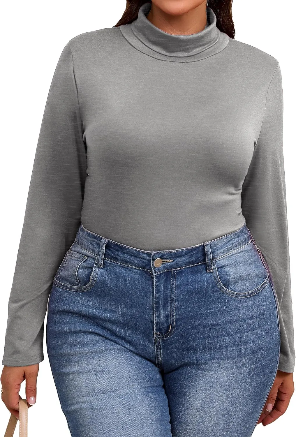 Plus Size Turtleneck Shirt Women Long Sleeve Slim Fit Mock Neck Bodycon Tops