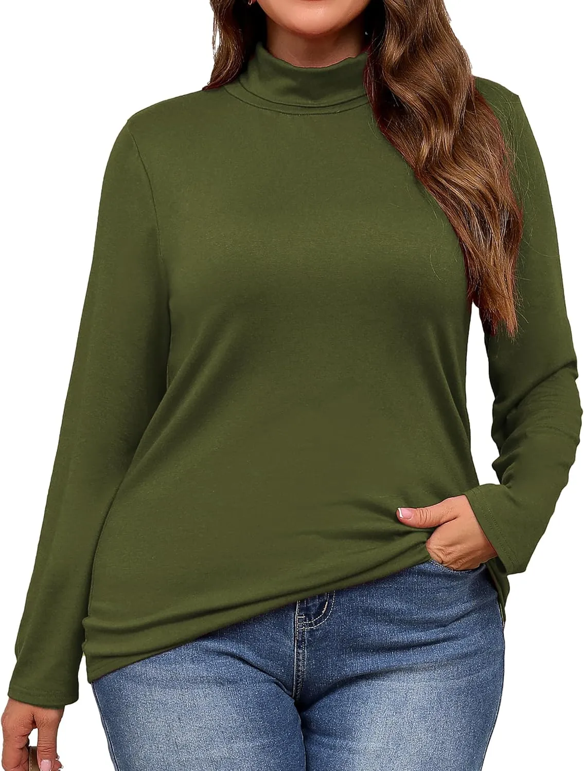 Plus Size Turtleneck Shirt Women Long Sleeve Slim Fit Mock Neck Bodycon Tops