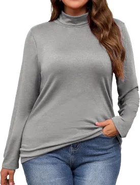Plus Size Turtleneck Shirt Women Long Sleeve Slim Fit Mock Neck Bodycon Tops