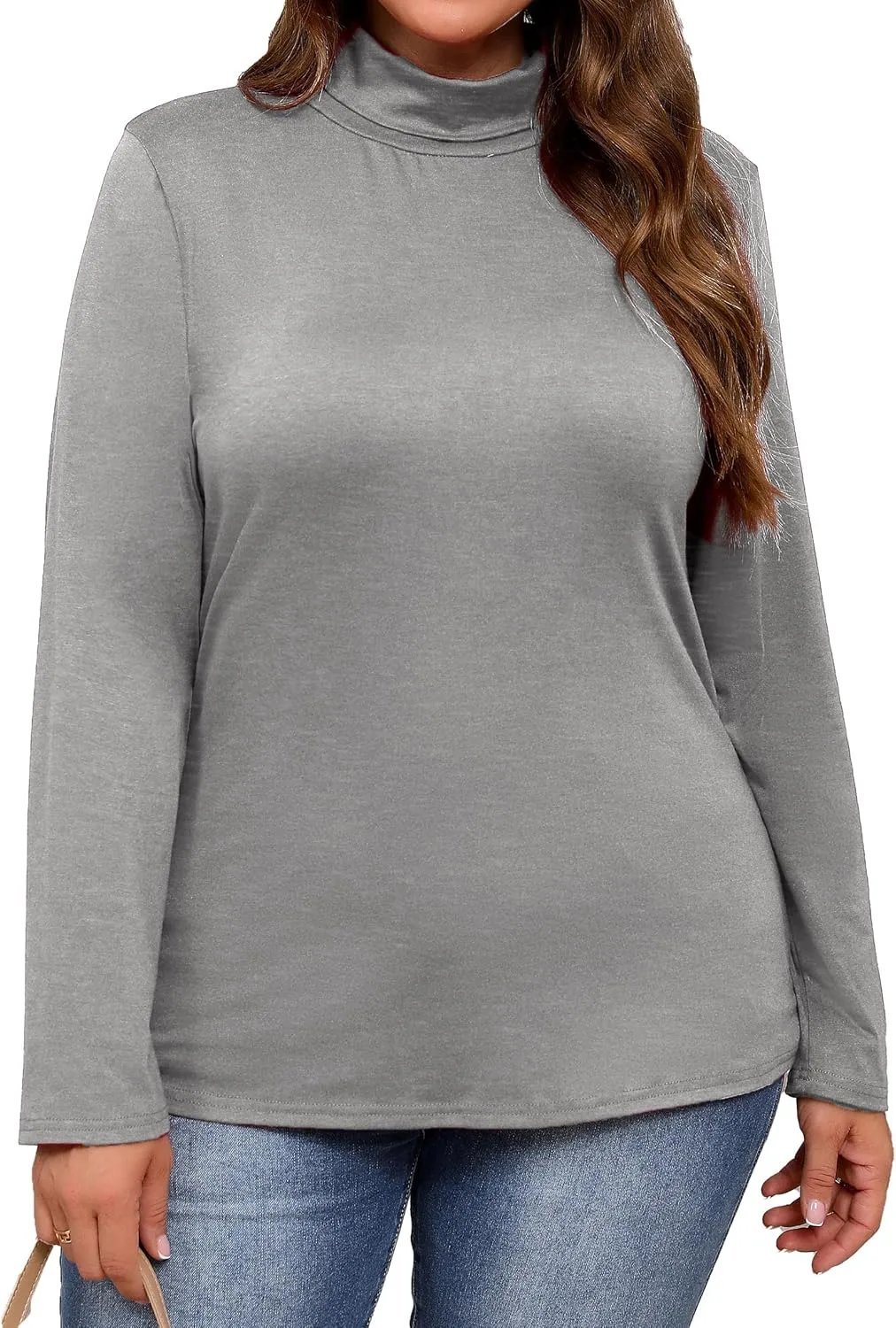 Plus Size Turtleneck Shirt Women Long Sleeve Slim Fit Mock Neck Bodycon Tops
