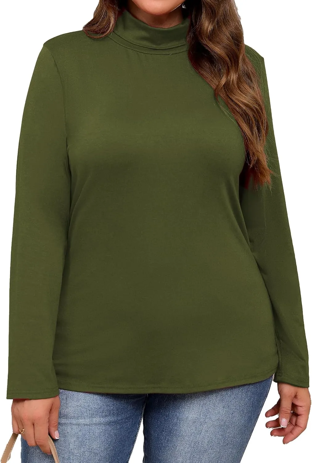 Plus Size Turtleneck Shirt Women Long Sleeve Slim Fit Mock Neck Bodycon Tops