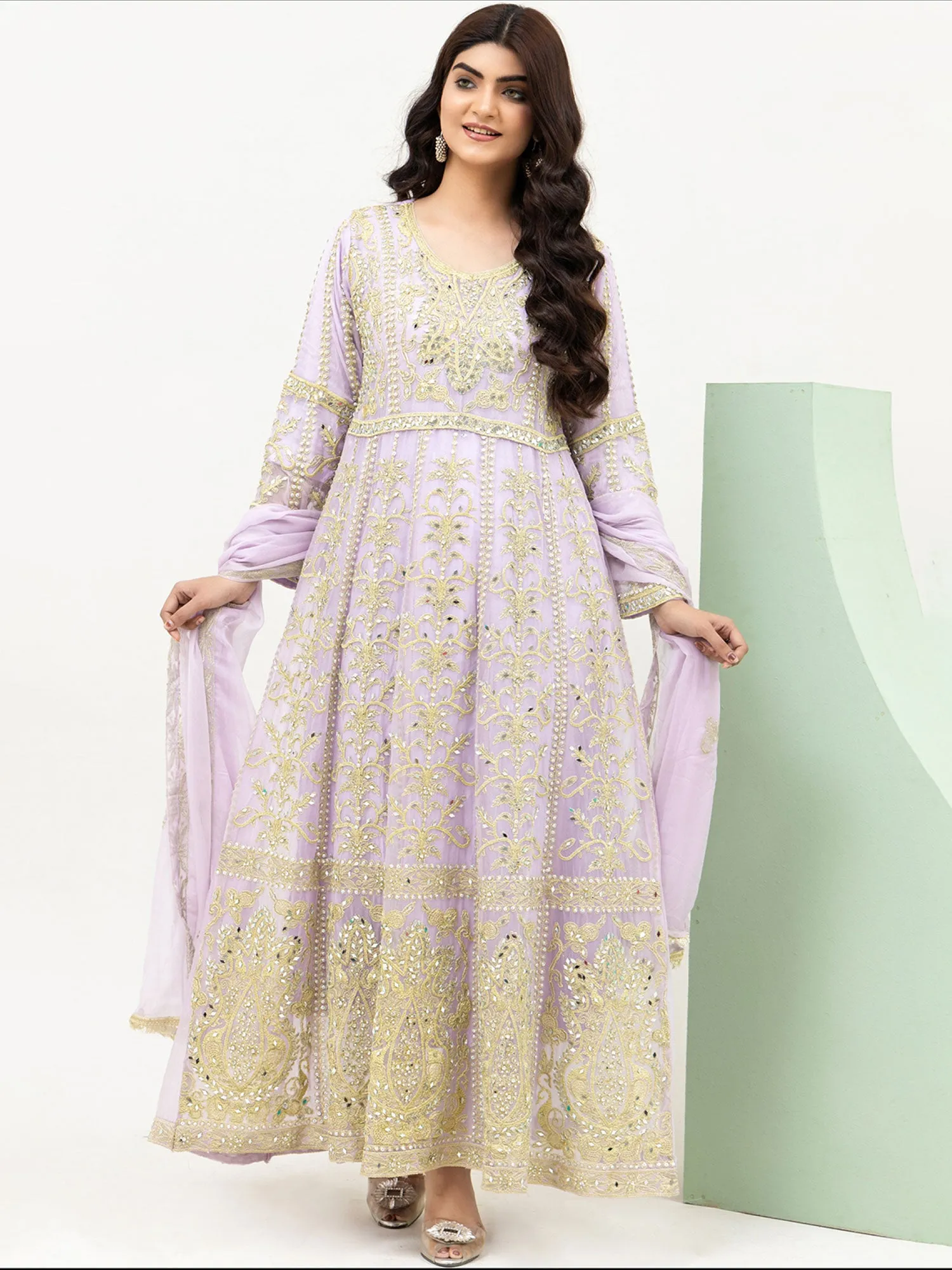 Rangz Lilac Chiffon Luxury Embroidered 3-Piece Maxi Suit