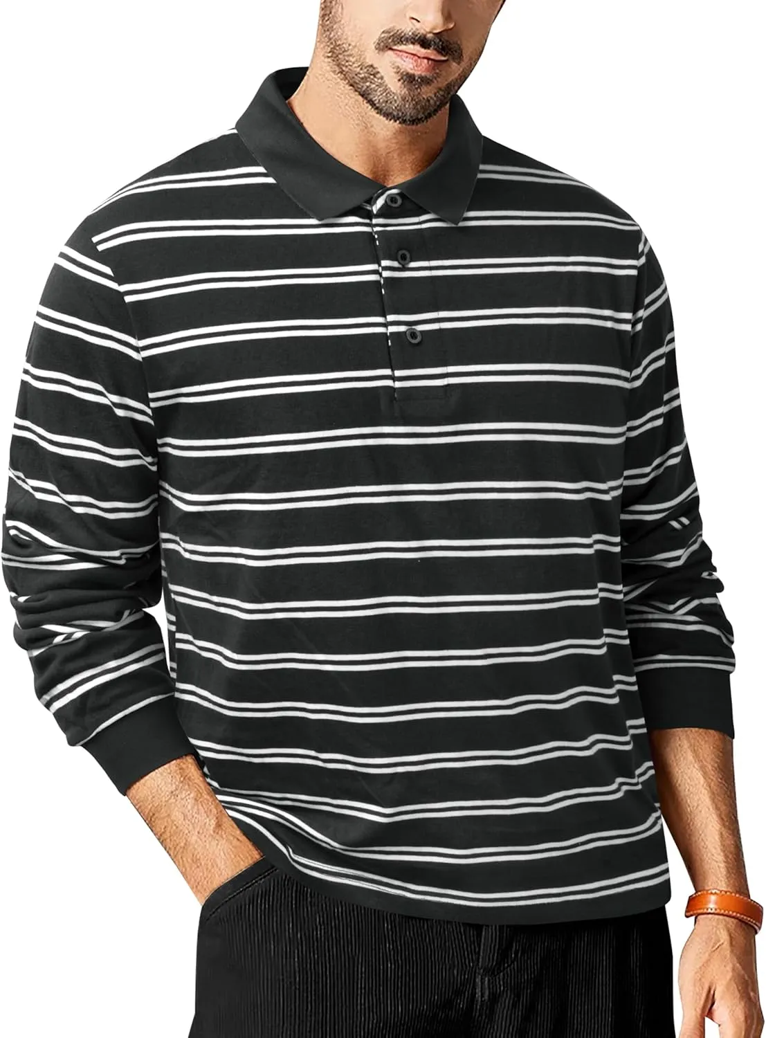 TAPULCO Mens Classic Fit Striped Polo Shirts Casual Collared Sports Golf Tennis Daily T-Shirts for Everyday Wear