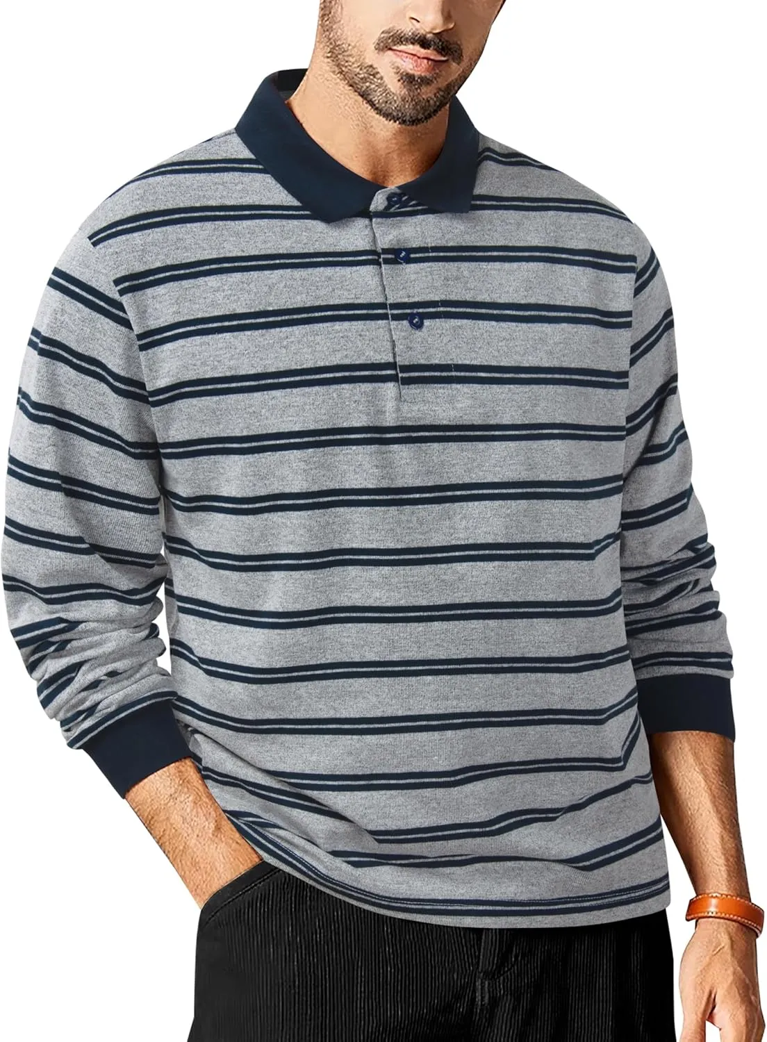 TAPULCO Mens Classic Fit Striped Polo Shirts Casual Collared Sports Golf Tennis Daily T-Shirts for Everyday Wear