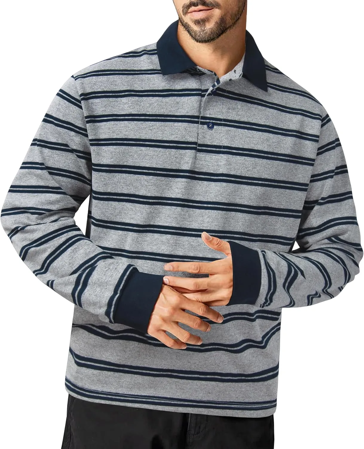 TAPULCO Mens Classic Fit Striped Polo Shirts Casual Collared Sports Golf Tennis Daily T-Shirts for Everyday Wear