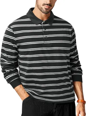 TAPULCO Mens Classic Fit Striped Polo Shirts Casual Collared Sports Golf Tennis Daily T-Shirts for Everyday Wear