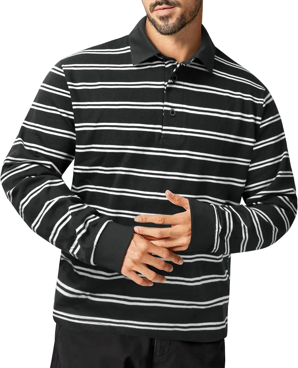 TAPULCO Mens Classic Fit Striped Polo Shirts Casual Collared Sports Golf Tennis Daily T-Shirts for Everyday Wear
