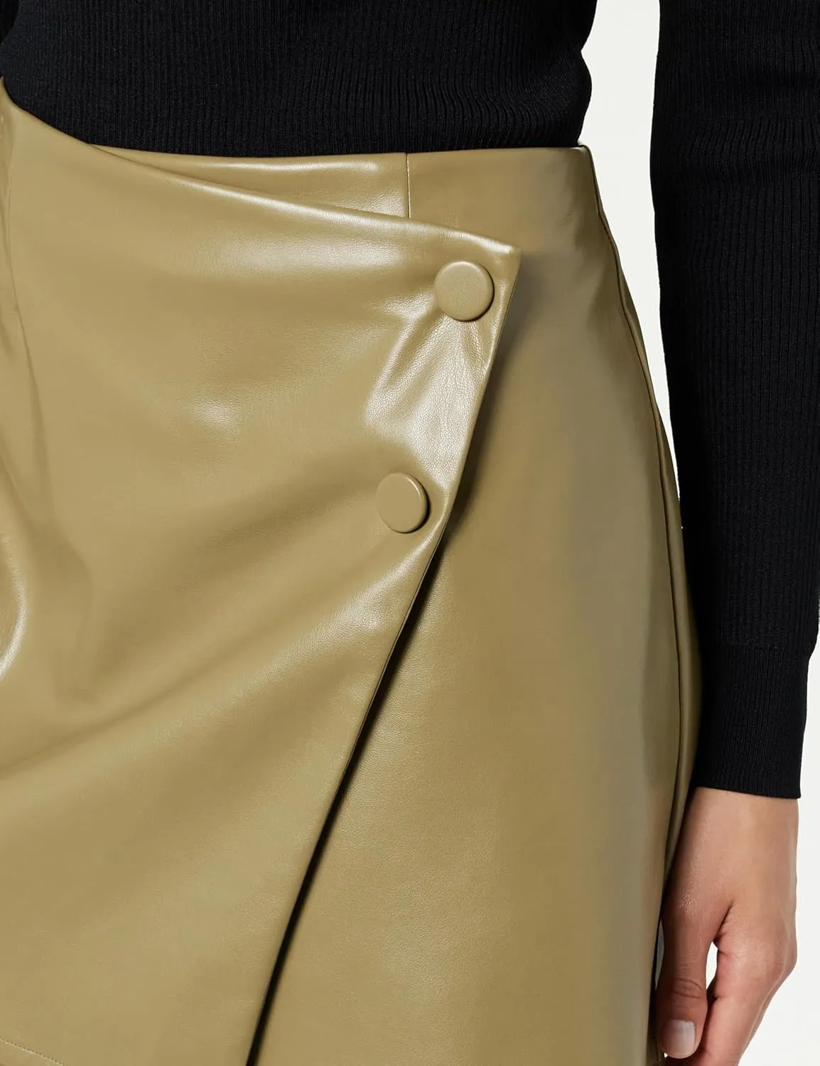 The Drop Women's Portia Vegan Leather Mini Wrap Skirt