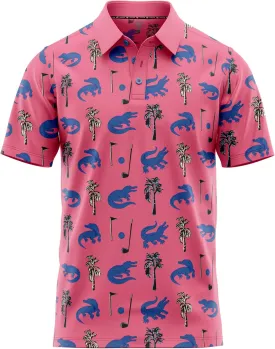 Tropical Hawaiian Golf Polo Shirt  Men Sizes S Thru 5XL Performance Moisture Wicking Dri Fit Flamingo Resort Wear Pickleball