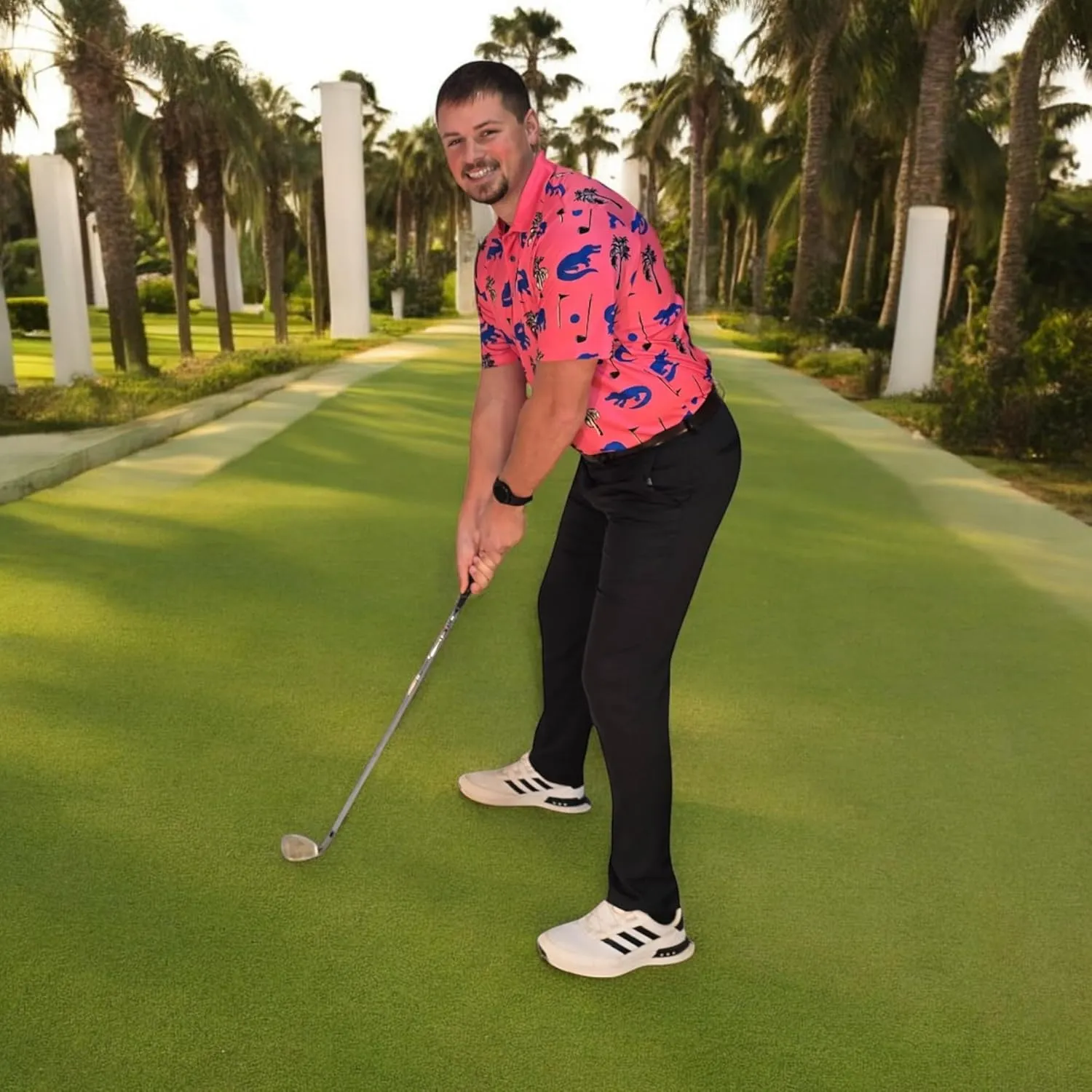 Tropical Hawaiian Golf Polo Shirt  Men Sizes S Thru 5XL Performance Moisture Wicking Dri Fit Flamingo Resort Wear Pickleball
