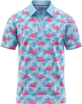 Tropical Hawaiian Golf Polo Shirt  Men Sizes S Thru 5XL Performance Moisture Wicking Dri Fit Flamingo Resort Wear Pickleball