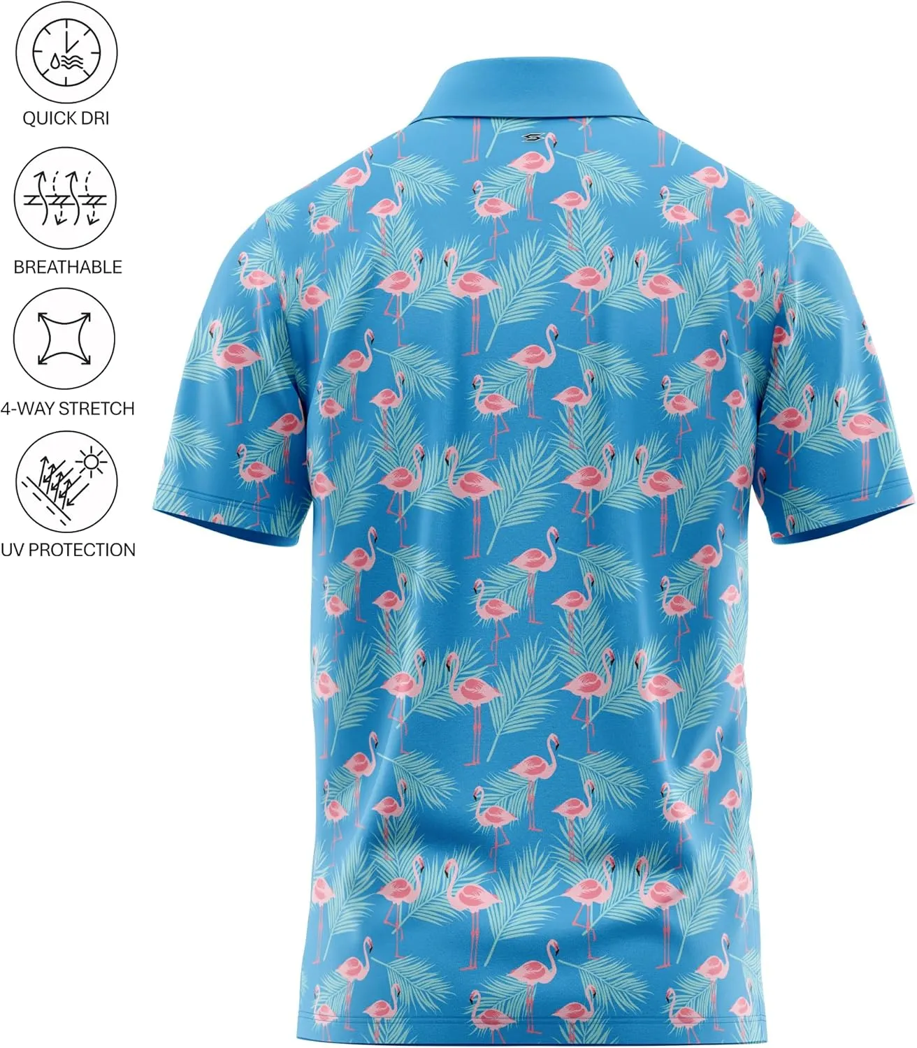 Tropical Hawaiian Golf Polo Shirt  Men Sizes S Thru 5XL Performance Moisture Wicking Dri Fit Flamingo Resort Wear Pickleball